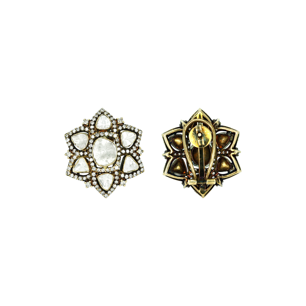 Antique-Finish Polki Floral Earrings
